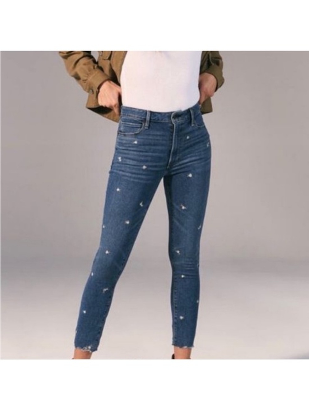 Abercrombie & Fitch SIMONE High Rise Ankle Stretch Skinny Jeans Floral 00s/24